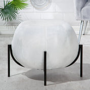 York white velvet pouf with black base