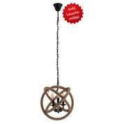 Handgemaakte luxe hanglamp in zwart metaal met henneptouw