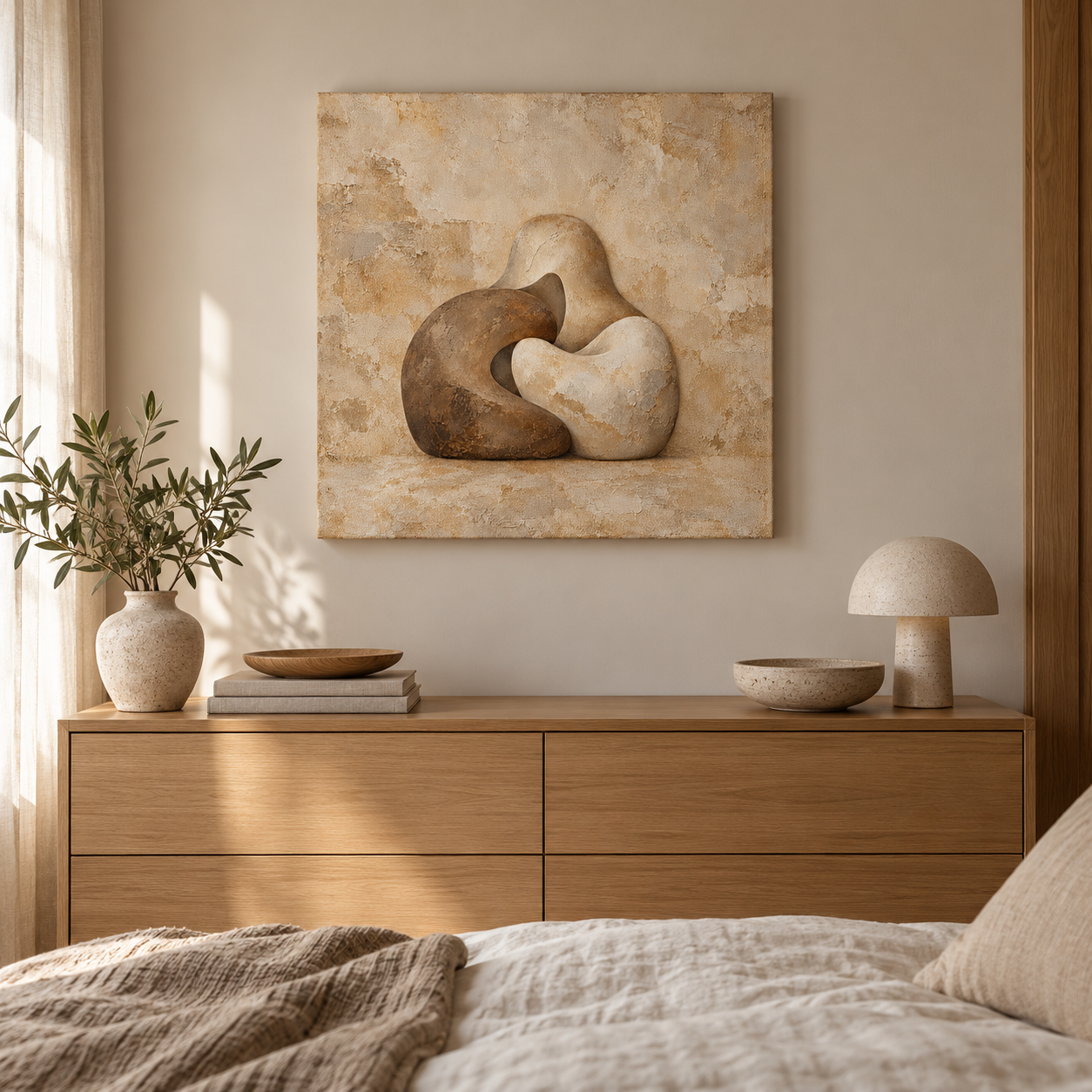 Clay Tides 60 x 60 cm canvas in a European interior