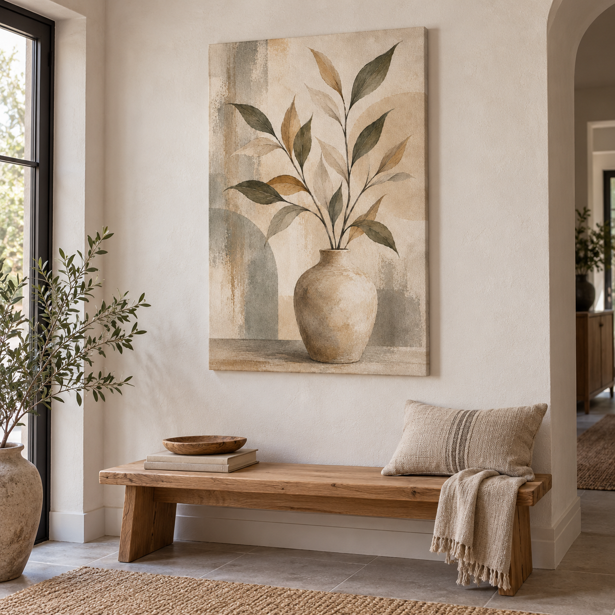 Clay Vase Study - vertical canvas in a home interior