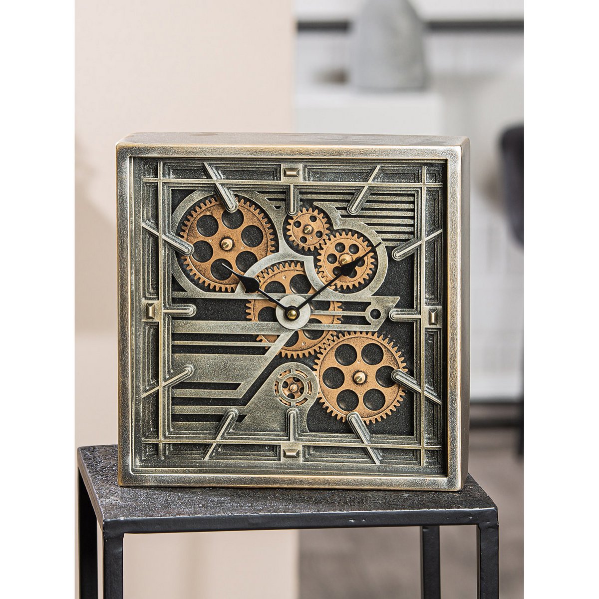 Quadro heritage silver and gold square clock