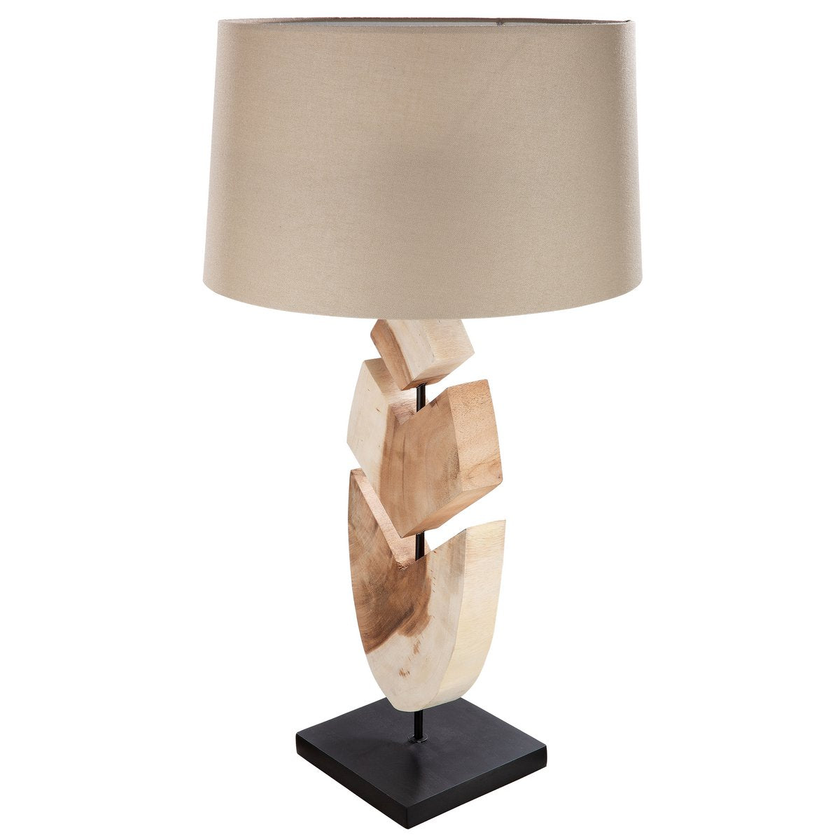 Wooden feather beige table lamp