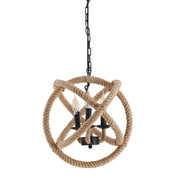 Handgemaakte luxe hanglamp in zwart metaal met henneptouw