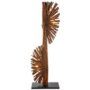 Dual natural wood floor lamp