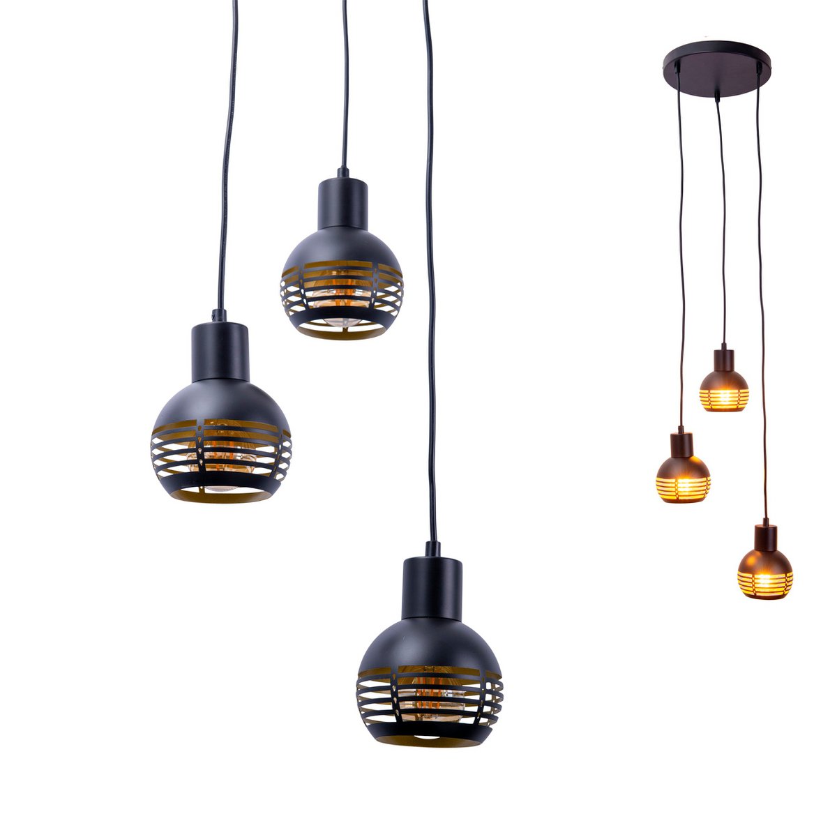 Handgemaakte luxe hanglamp in zwart en goudkleurige afwerking