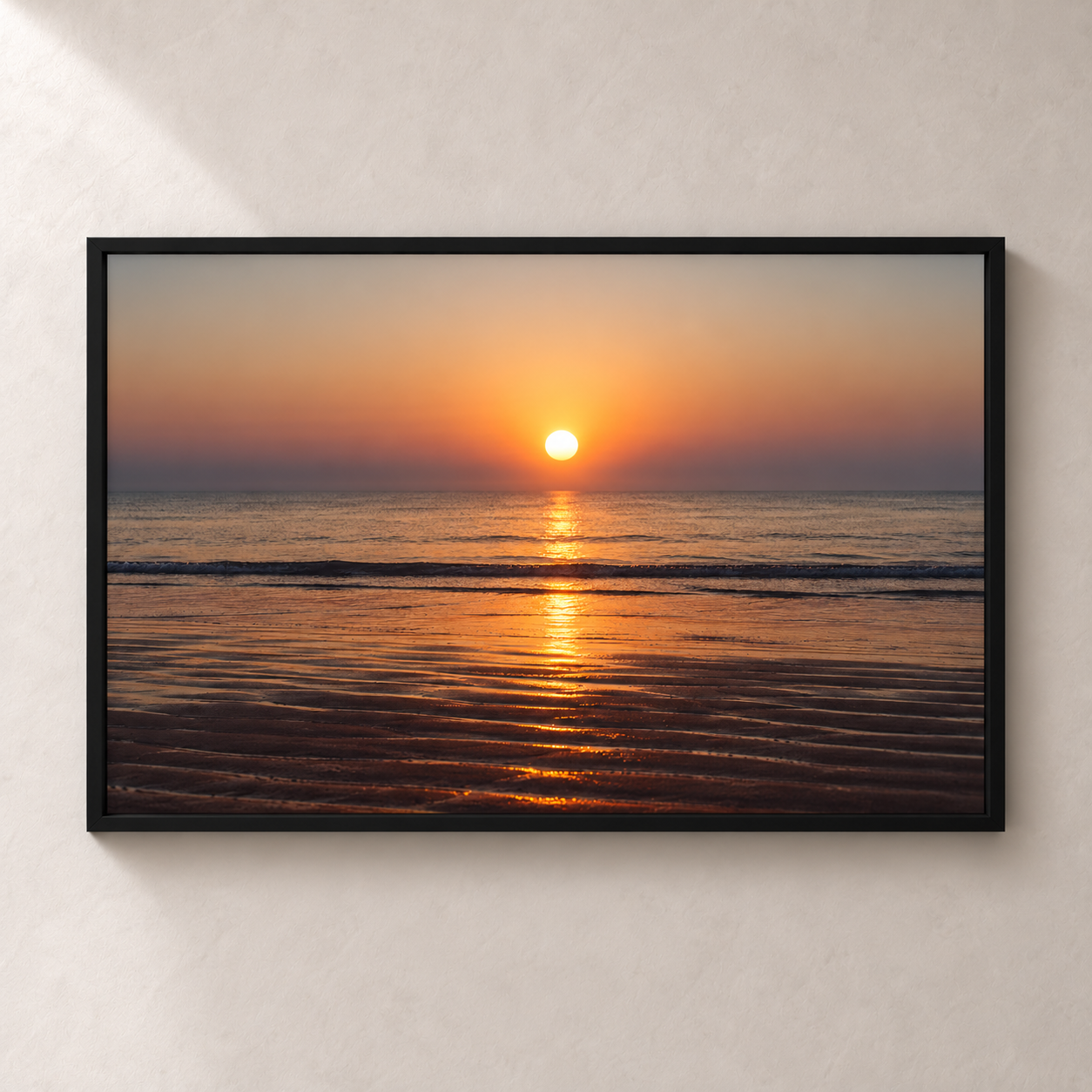 Amber Tide horizontal poster in a black frame, front view on a warm neutral wall