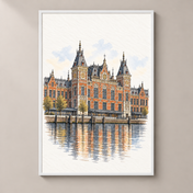 Amsterdam Centraal by the Water – poster standalone mockup on beige wall