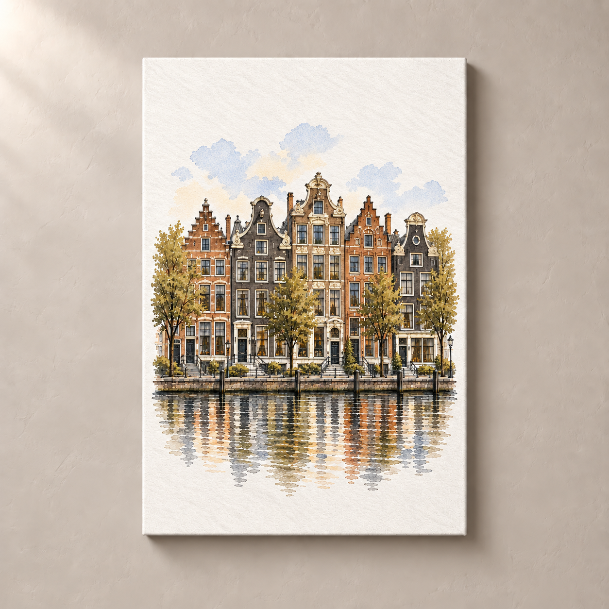 Amsterdam Canal Houses – canvas standalone mockup on beige wall