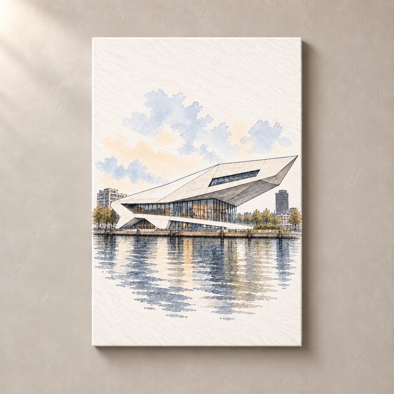 Eye Filmmuseum on the IJ – canvas standalone mockup on beige wall