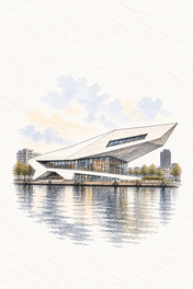Eye Filmmuseum on the IJ, Amsterdam vertical ink and watercolour artwork
