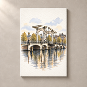 Magere Brug over the Amstel – canvas standalone mockup on beige wall