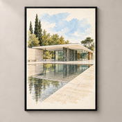 Barcelona Pavilion in Soft Watercolour – poster standalone mockup on beige wall