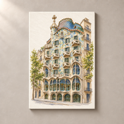 Casa Batllo in Watercolour – canvas standalone mockup on beige wall