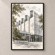 Bauhaus Archive in Quiet Ink Lines – poster standalone mockup on beige wall