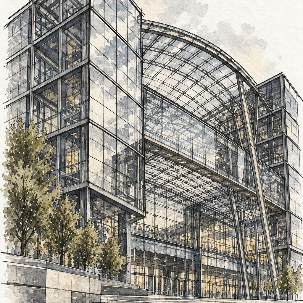 Berlin Hauptbahnhof in Ink and Watercolour, Berlin vertical ink and watercolour artwork