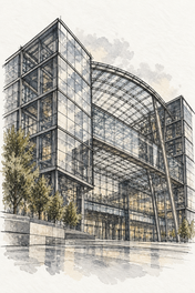 Berlin Hauptbahnhof in Ink and Watercolour, Berlin vertical ink and watercolour artwork