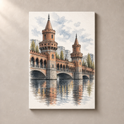 Oberbaum Bridge over the Spree – canvas standalone mockup on beige wall