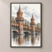 Oberbaum Bridge over the Spree – poster standalone mockup on beige wall