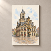 Delft City Hall at the Markt – canvas standalone mockup on beige wall