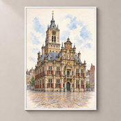 Delft City Hall at the Markt – poster standalone mockup on beige wall