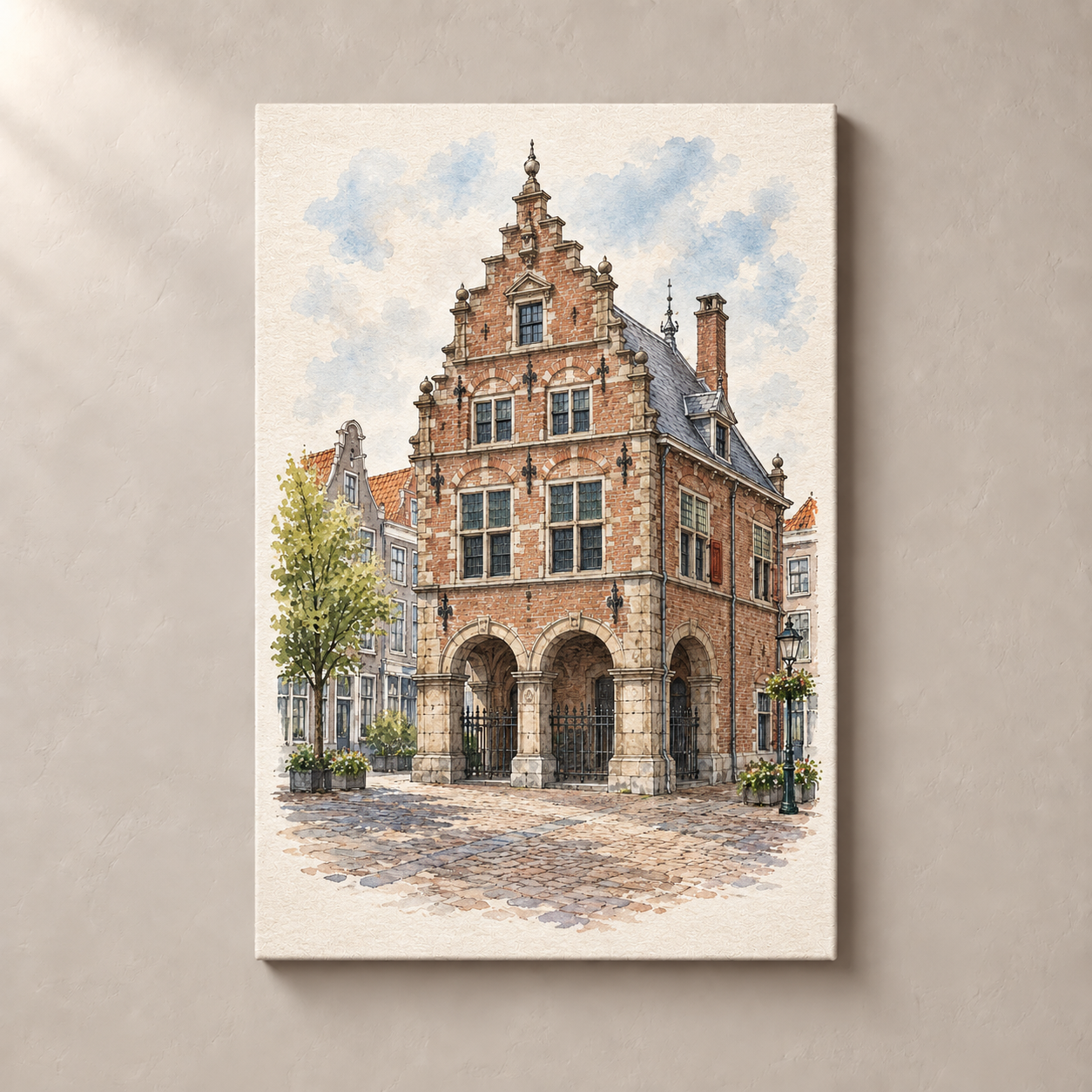 De Waag in Delft – canvas standalone mockup on beige wall