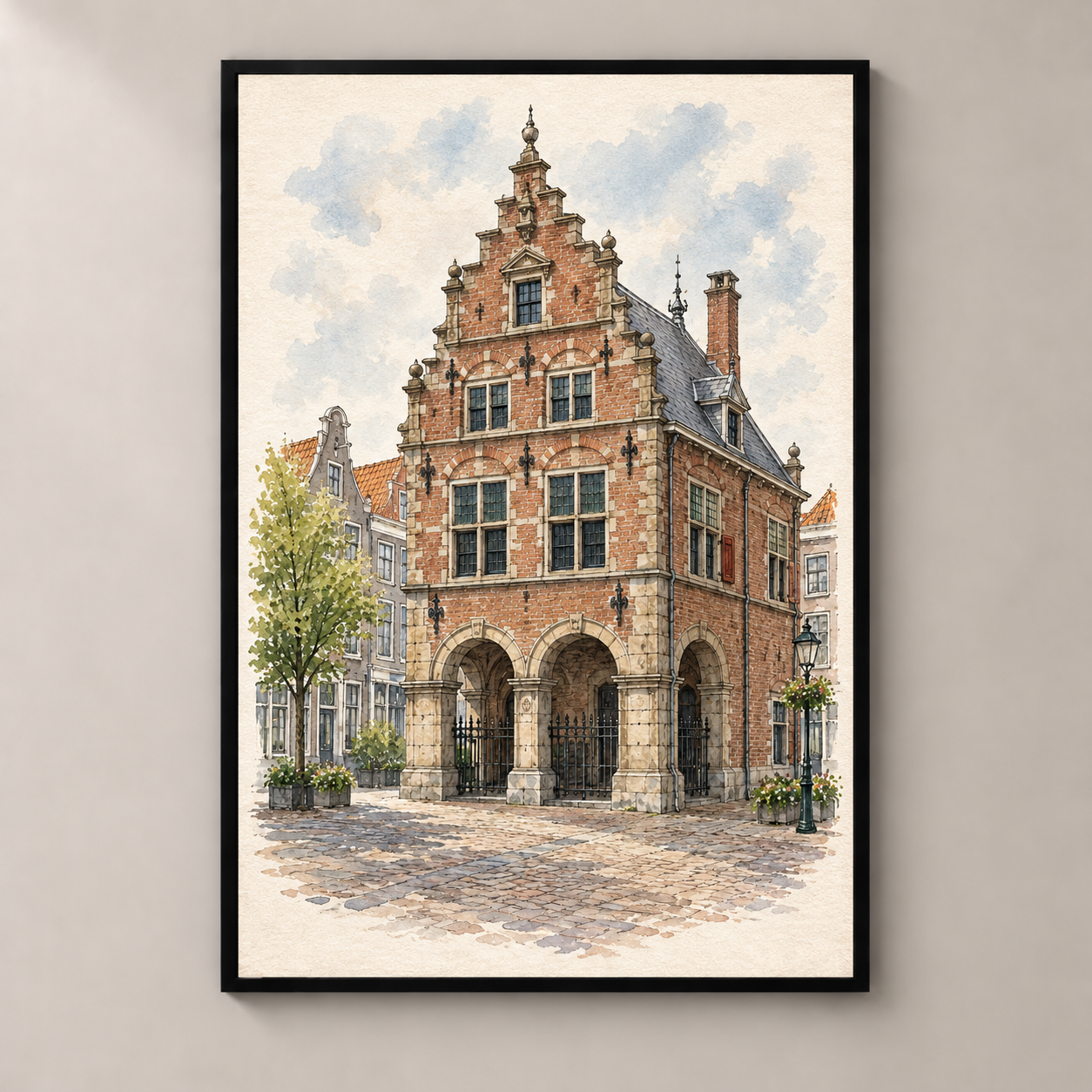 De Waag in Delft – poster standalone mockup on beige wall