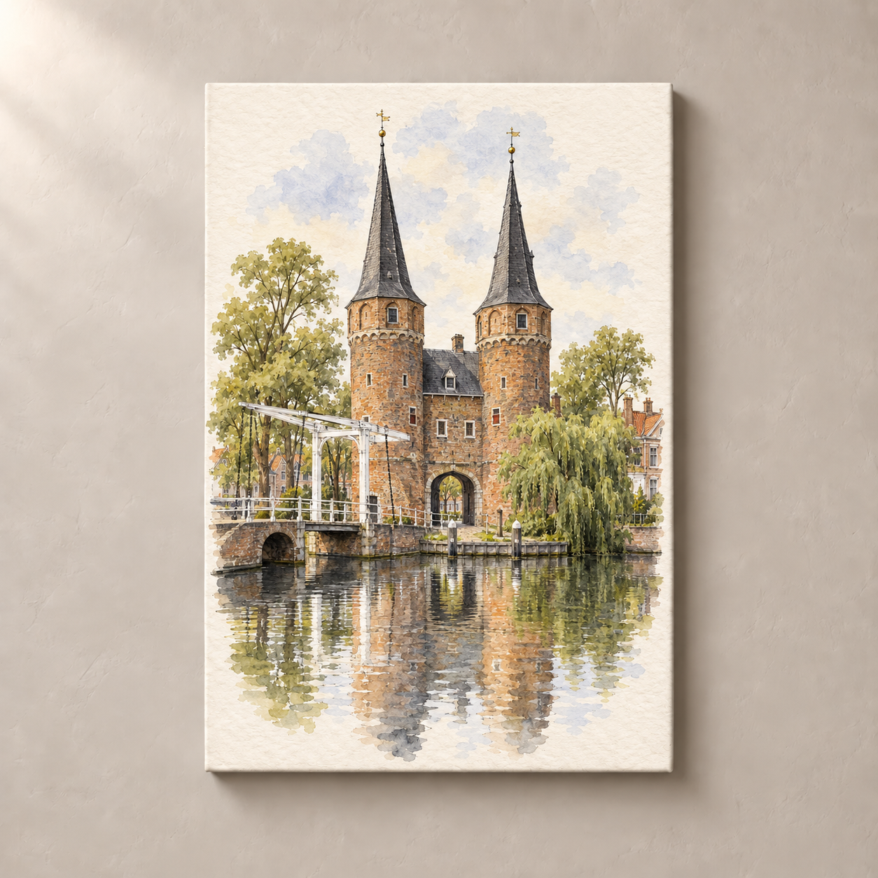 Delft Oostpoort by the Canal – canvas standalone mockup on beige wall