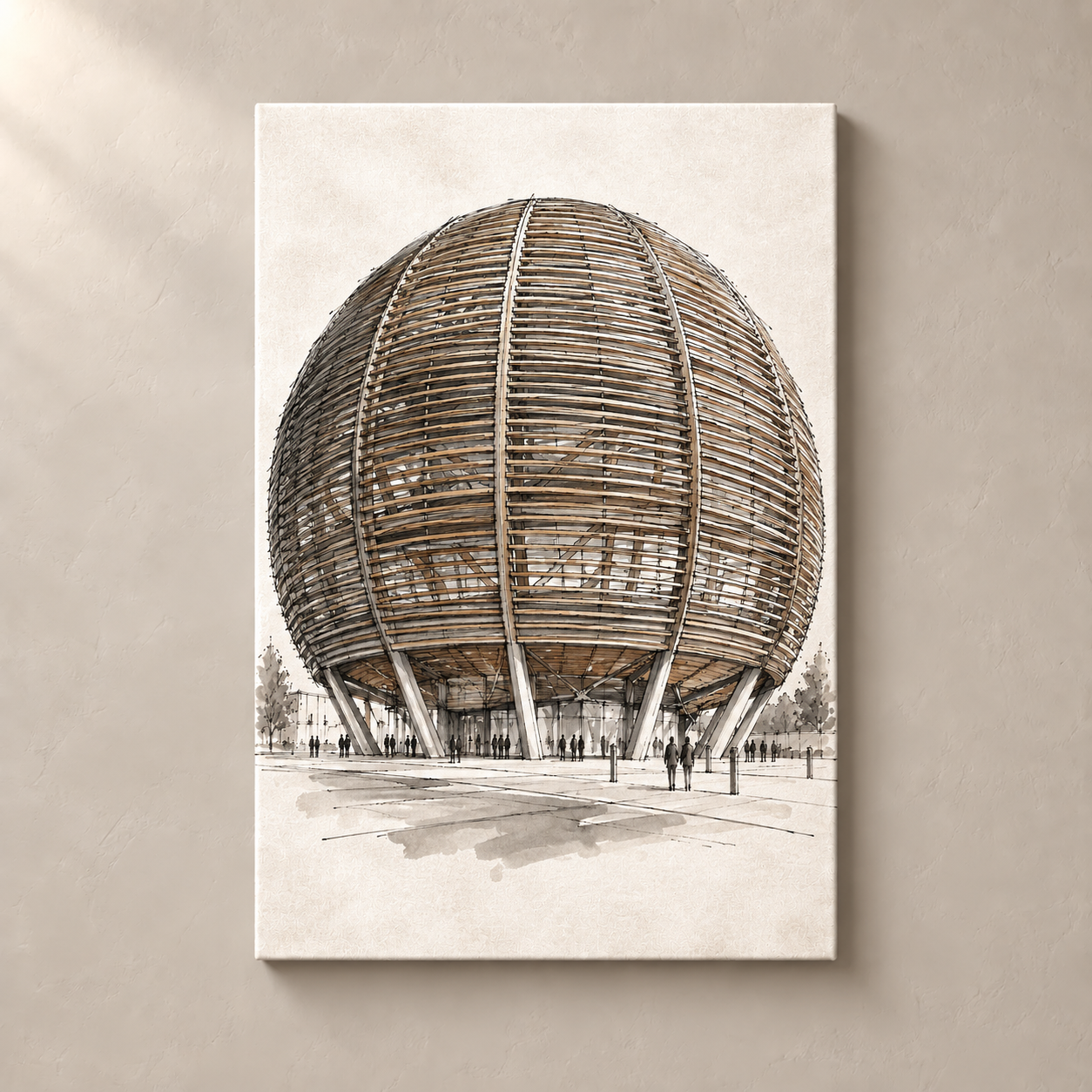 Geneva cern-globe canvas standalone mockup on beige wall