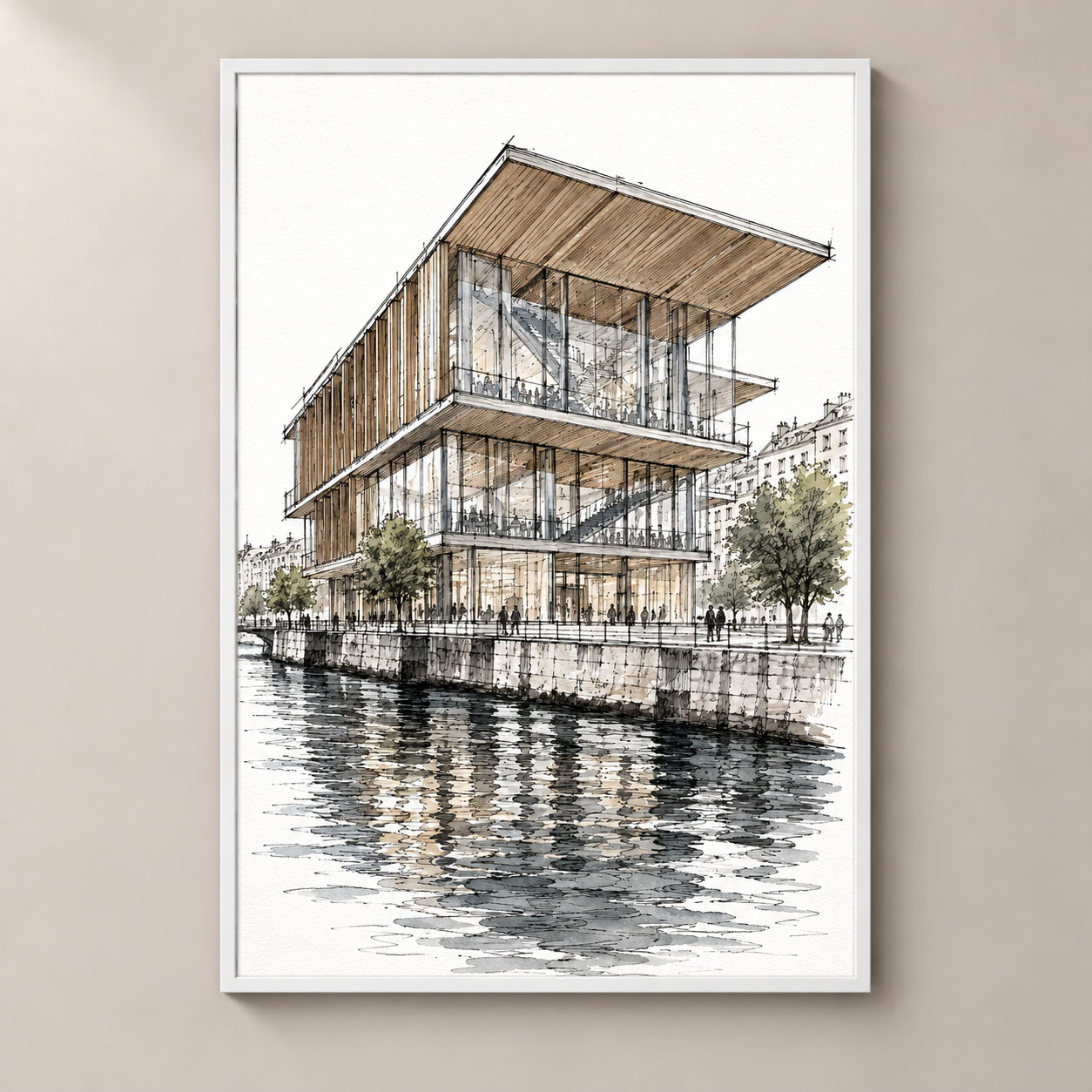 Geneva cite-du-temps poster standalone mockup on beige wall