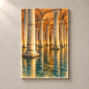 Ancient Columns in the Basilica Cistern – canvas standalone mockup on beige wall
