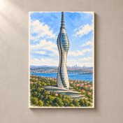 Çamlıca Tower above Istanbul Hills – canvas standalone mockup on beige wall