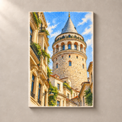 Galata Tower among Stone Rooftops – canvas standalone mockup on beige wall