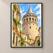 Galata Tower among Stone Rooftops – poster standalone mockup on beige wall