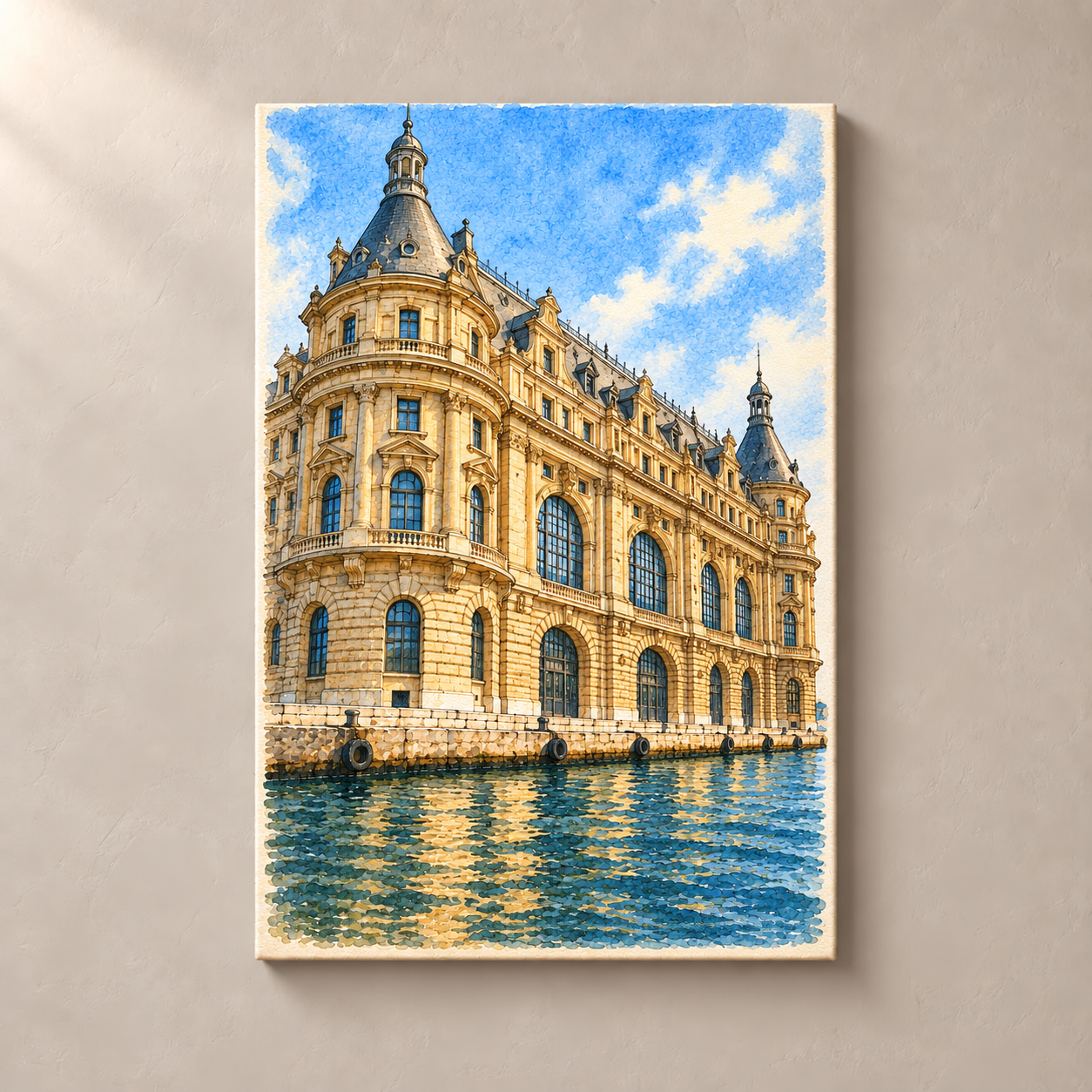 Haydarpaşa Terminal by the Water – canvas standalone mockup on beige wall