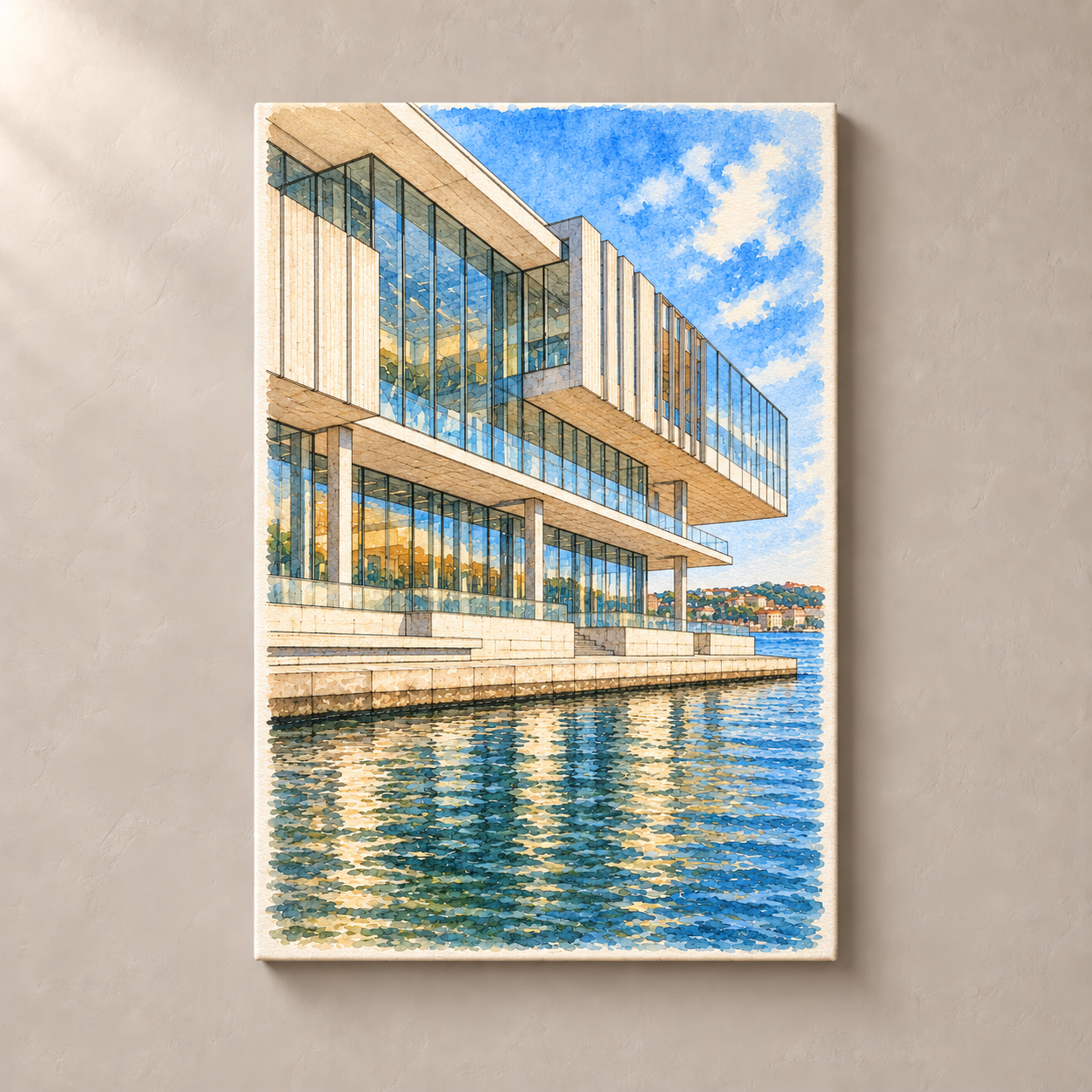 Istanbul Modern on the Bosphorus – canvas standalone mockup on beige wall