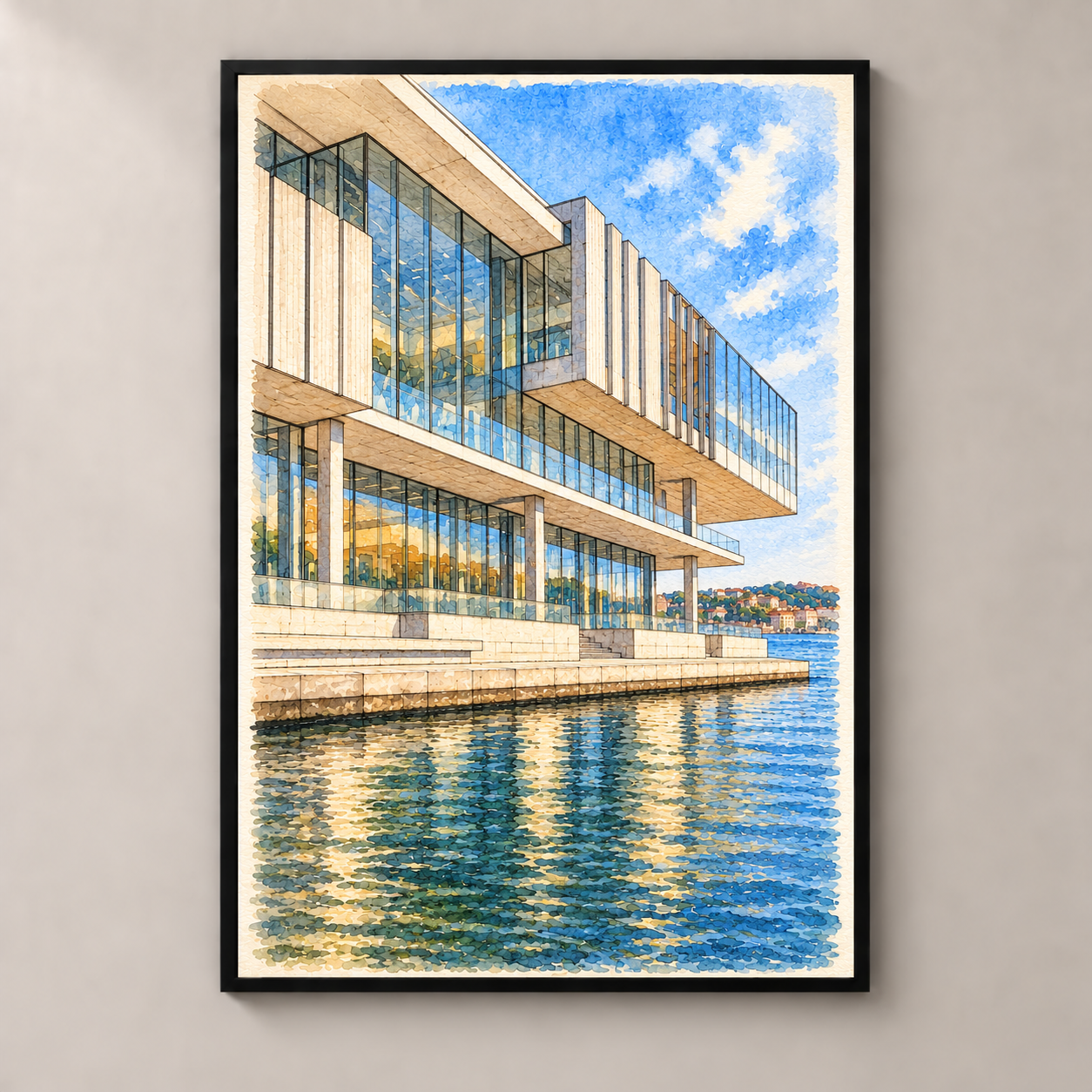 Istanbul Modern on the Bosphorus – poster standalone mockup on beige wall
