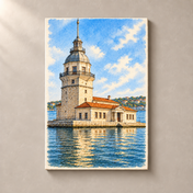 Maiden's Tower on the Bosphorus – canvas standalone mockup on beige wall