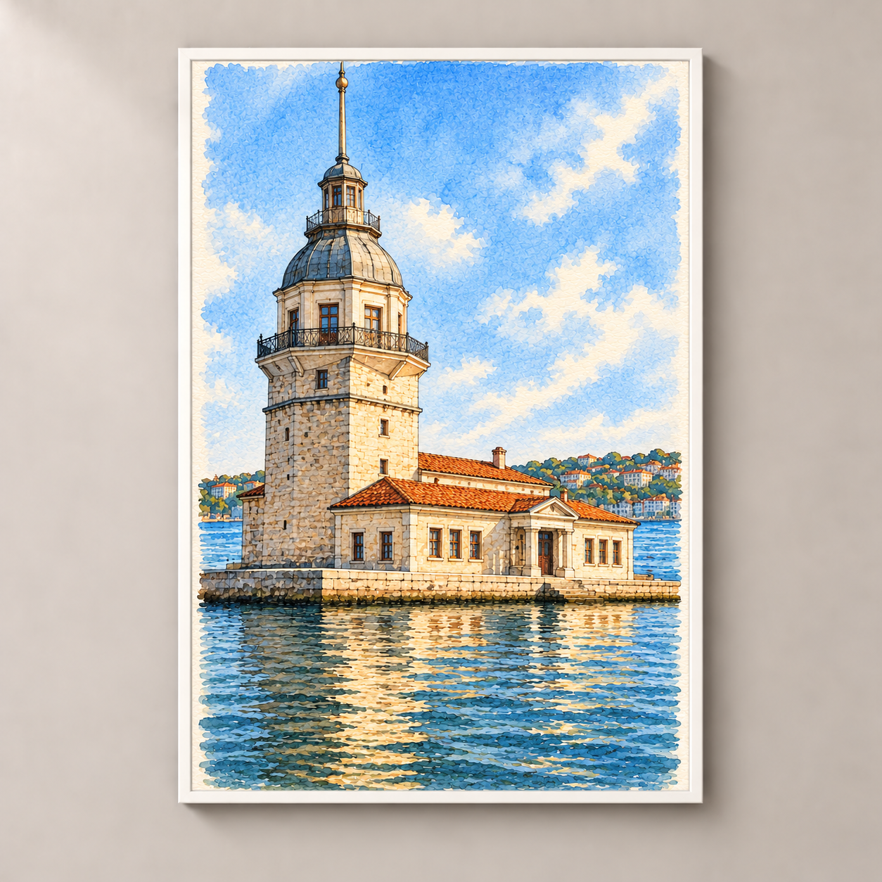 Maiden's Tower on the Bosphorus – poster standalone mockup on beige wall