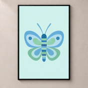 Little Butterfly in Blue and Sage poster standalone mockup