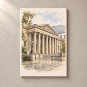 British Museum in Soft Watercolour – canvas standalone mockup on beige wall