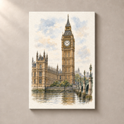 Elizabeth Tower in Soft Watercolour – canvas standalone mockup on beige wall