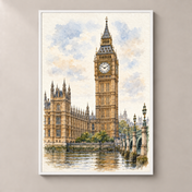 Elizabeth Tower in Soft Watercolour – poster standalone mockup on beige wall