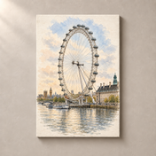 London Eye by the Thames – canvas standalone mockup on beige wall