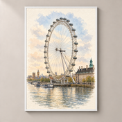 London Eye by the Thames – poster standalone mockup on beige wall