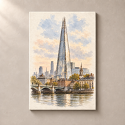 The Shard above London – canvas standalone mockup on beige wall
