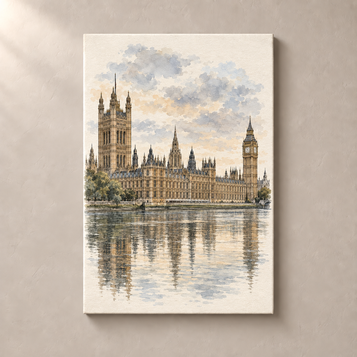 Westminster by the Thames – canvas standalone mockup on beige wall
