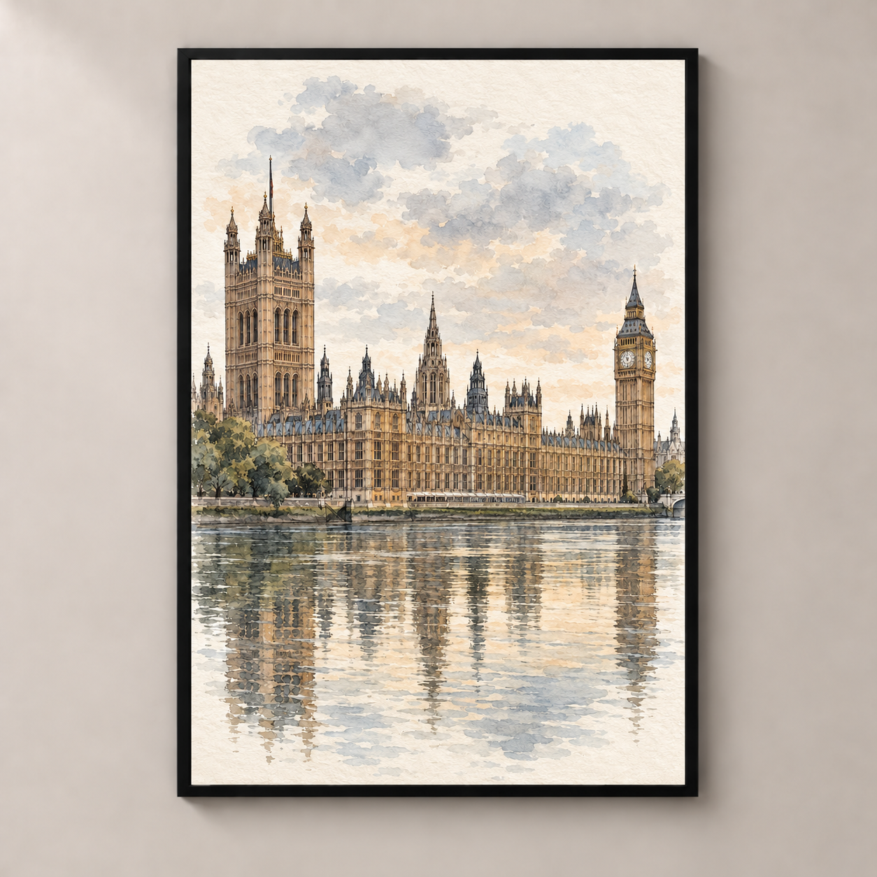 Westminster by the Thames – poster standalone mockup on beige wall