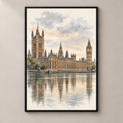 Westminster by the Thames – poster standalone mockup on beige wall