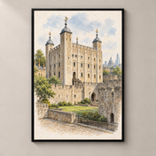 White Tower in Watercolour – poster standalone mockup on beige wall