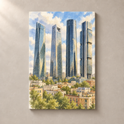 Cuatro Torres above Madrid – canvas standalone mockup on beige wall